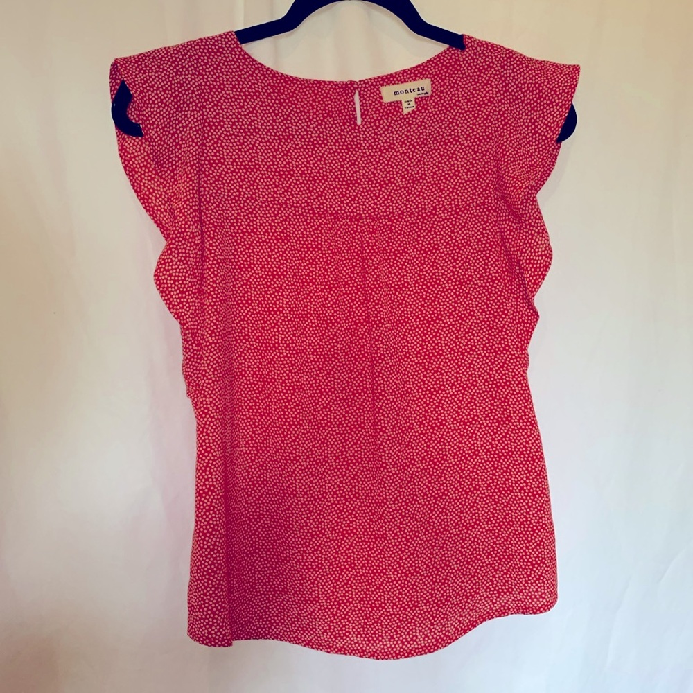 Monteau red polka dot flutter sleeve blouse